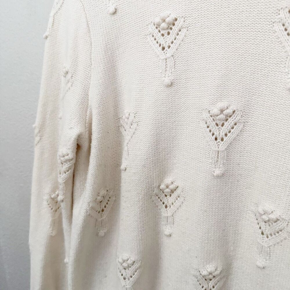 A.T. LOFT | Women's Bobble Pointelle Sweater Ivory Cream Blouson Sleeve | Large - Picture 7 of 10